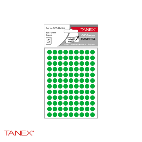 Birotica papetarie - Etichete autoadezive rotunde Tanex, diametru 10 mm, culoare verde, set 540 bucati, hartie FSC certificata