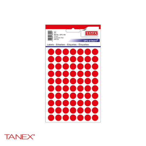 Birotica papetarie - Etichete autoadezive rotunde Tanex, diametru 13 mm, culoare rosie, set 350 bucati, pentru marcare si organizare