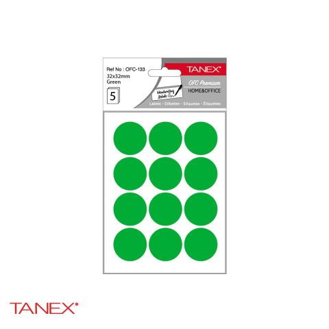 Birotica papetarie - Etichete autoadezive rotunde Tanex, diametru 32 mm, culoare verde, set 60 bucati, pentru organizare si marcare