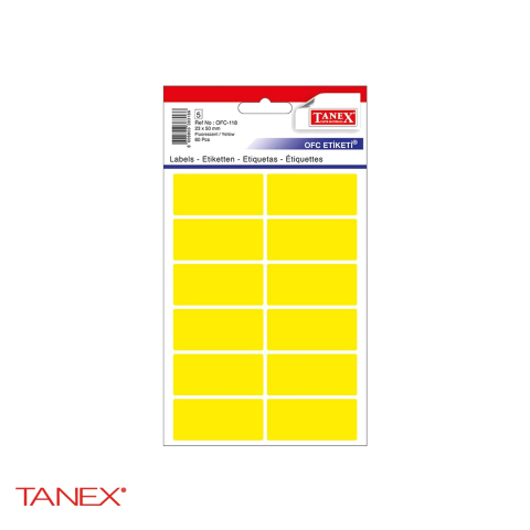 Birotica papetarie - Etichete autoadezive Tanex, dreptunghiulare cu colturi rotunjite, 23x50 mm, galben, set 60 bucati, hartie FSC certificata