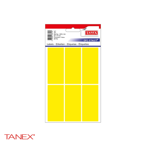 Birotica papetarie - Etichete autoadezive Tanex, dreptunghiulare cu colturi rotunjite, 33x74 mm, galben, set 30 bucati, hartie FSC certificata