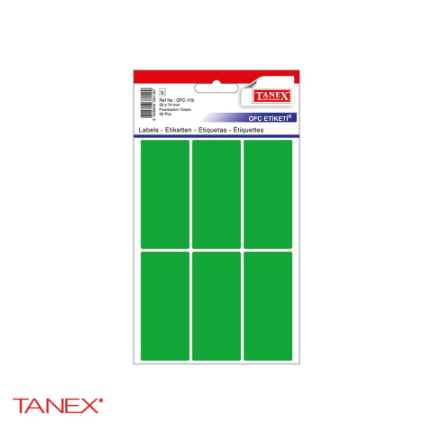 Birotica papetarie - Etichete autoadezive Tanex, dreptunghiulare cu colturi rotunjite, 33x74 mm, verde, set 30 bucati