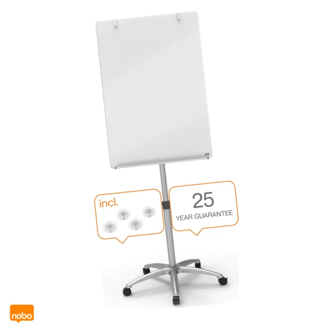 Flipcharturi si rezerve - Flipchart magnetic din sticla Nobo Prestige, mobil cu roti blocabile, inaltime reglabila, marker si magneti inclusi, 70x100 cm