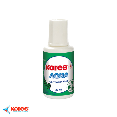 Birotica papetarie - Fluid corector pe baza de apa Kores, 20 ml, cu pensula, uscare rapida, pentru birou si scoala