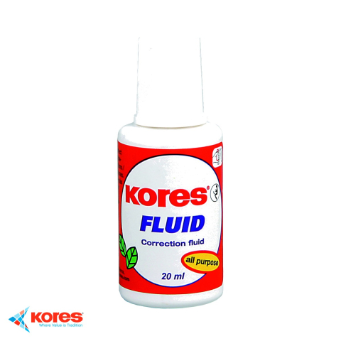 Birotica papetarie - Fluid corector pe baza de solvent Kores, 20ml, cu pensula si bila de amestecare, uscare rapida