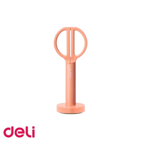 Foarfece de birou si scoala - Foarfeca de birou cu suport Deli Nusign, lame inox, manere ergonomice, 18 cm, roz