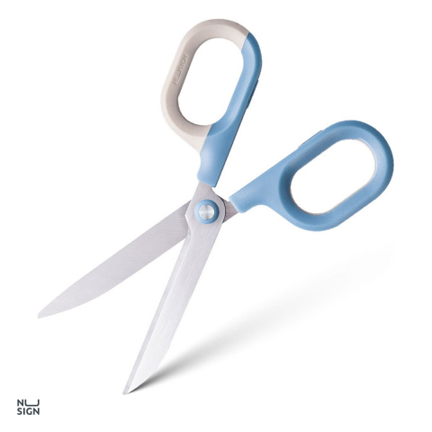 Unelte de mana - Foarfeca de birou Deli Nusign bicolora, 15.5 cm, lame curbate din otel inoxidabil, bleu-crem