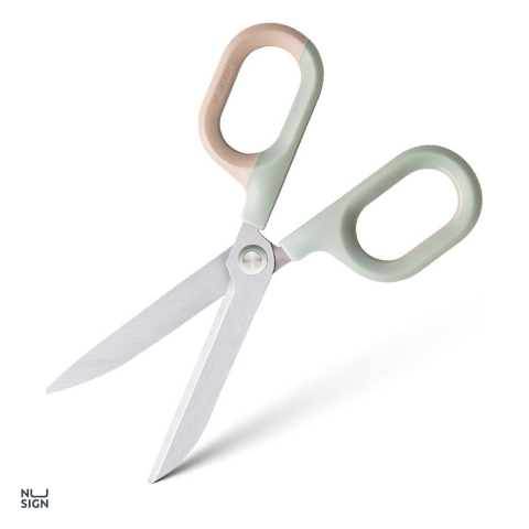 Unelte de mana - Foarfeca de birou Deli Nusign bicolora, 15.5 cm, lame curbate din otel inoxidabil, vernil-crem