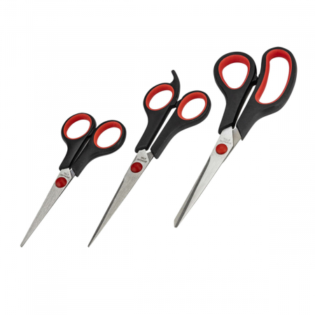Bricolaj - Set 3 foarfece universale, lungimi de 140, 175 si 200mm, lame din otel inoxidabil, 13001, negre cu rosu
