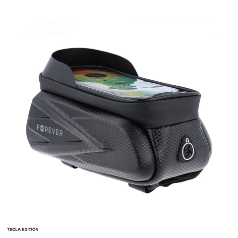 Suport si docking telefoane - Geanta de cadru pentru bicicleta cu suport telefon, impermeabila si rigidizata (hard-shell), folie tactila, Forever Outdoor, neagra