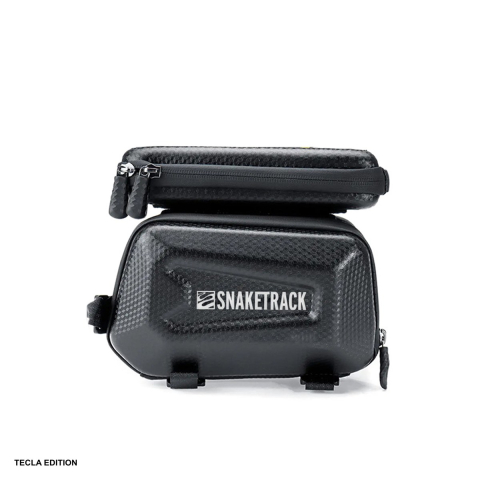 Genti bicicleta - Geanta tripla de cadru pentru bicicleta cu suport telefon, impermeabila si rigidizata (hard-shell), 1,5 L, Snake Track ST04, neagra