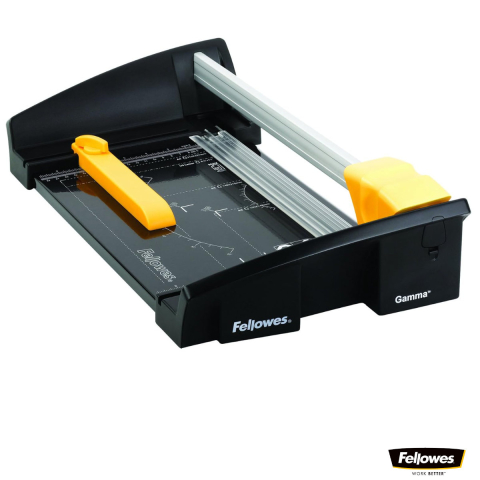 Birotica papetarie - Ghilotina cu disc rotativ, Fellowes Gamma A4, pentru birou, taiere A4, capacitate 20 coli, sistem SafeCut, baza metalica