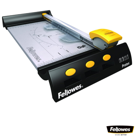 Ghilotine pentru hârtie - Ghilotina cu disc rotativ, Fellowes Proton A4, pentru birou mic si acasa, taiere A4, capacitate 10 coli, sistem SafeCut, baza metalica