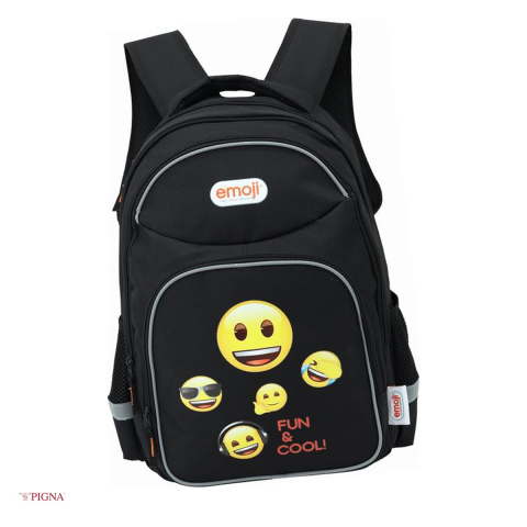 Bagaje si Accesorii - Ghiozdan Pigna Classic Emoji, din poliester, pentru scoala generala, 3 fermoare, negru, 42x30x20 cm