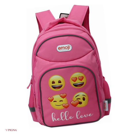 Bagaje si Accesorii - Ghiozdan Pigna Classic Emoji, din poliester, pentru scoala generala, 3 fermoare, roz, 42x30x20 cm