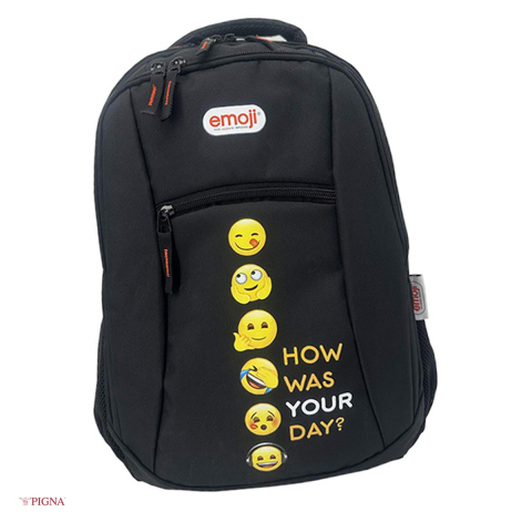Bagaje si Accesorii - Ghiozdan Pigna Classic Emoji, din poliester, pentru scoala generala, 4 fermoare, negru, 46x32x17 cm
