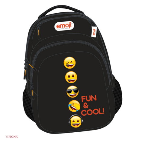 Bagaje si Accesorii - Ghiozdan Pigna Classic Emoji, din poliester, pentru scoala generala, fun and cool, negru, 46x32x17 cm