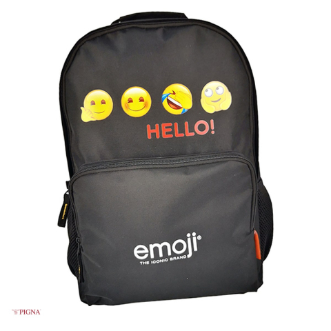 Bagaje si Accesorii - Ghiozdan Pigna Classic Hello Emoji, din poliester, pentru scoala generala, negru, 45x32x14 cm