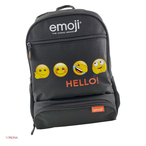 Bagaje si Accesorii - Ghiozdan Pigna Classic Hello Emoji, pentru scoala generala, negru, 27x12x45 cm