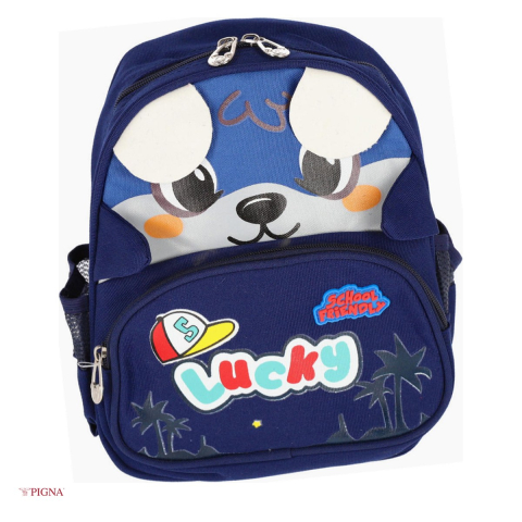 Bagaje si Accesorii - Ghiozdan Pigna, din poliester, pentru prescolari, urs 2 compartimente 2 fermoare, albastru, 28x24x10 cm