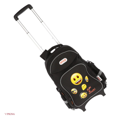 Bagaje si Accesorii - Ghiozdan Pigna Emoji, din poliester, troller clasele I-IV, negru