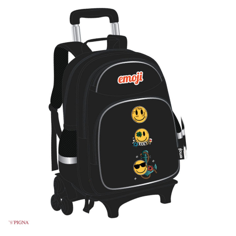 Bagaje si Accesorii - Ghiozdan Pigna Emoji, din poliester, troller gimnaziu, negru
