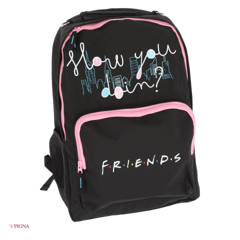 Bagaje si Accesorii - Ghiozdan Pigna Friends, din poliester, pentru gimnaziu sau liceu, 2 fermoare, negru