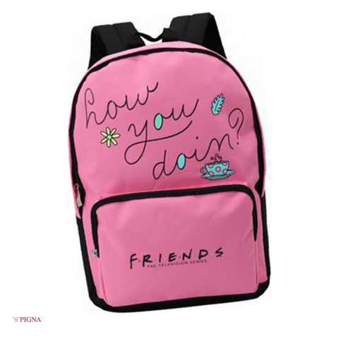 Bagaje si Accesorii - Ghiozdan Pigna Friends, din poliester, pentru scoala generala, teens 2 fermoare, roz, 42x30x14 cm