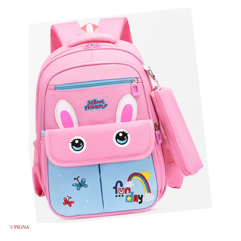Bagaje si Accesorii - Ghiozdan Pigna Funtasy, din poliester, pentru prescolari, penar 3 fermoare, roz, 40x30 mm