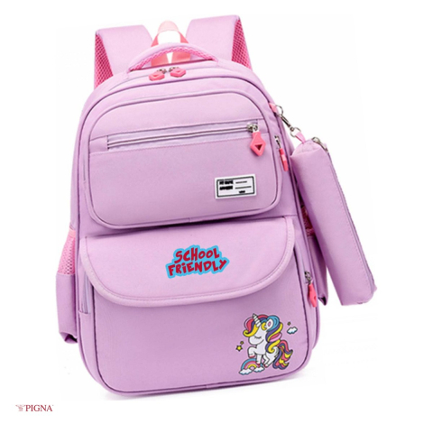 Bagaje si Accesorii - Ghiozdan Pigna Funtasy, din poliester, pentru prescolari, penar 4 fermoare, mov