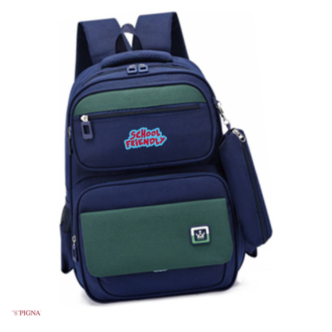 Bagaje si Accesorii - Ghiozdan Pigna Funtasy, din poliester, pentru scoala generala, clasa 0 bleumarin verde penar 4 fermoare, albastru, 40x30x13 cm