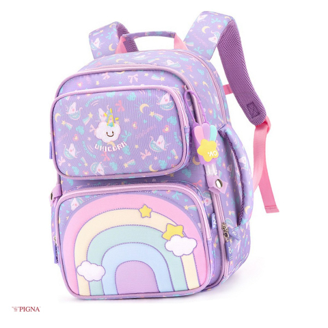 Bagaje si Accesorii - Ghiozdan Pigna Funtasy, pentru prescolari, curcubeu 3 fermoare, mov, 38x30x20 cm