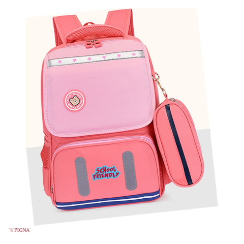 Bagaje si Accesorii - Ghiozdan Pigna Funtasy, pentru scoala generala, clasa 0 penar 3 fermoare, roz, 42x29x14 cm