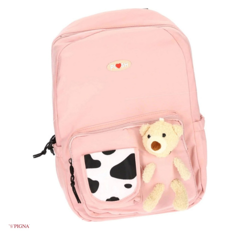 Bagaje si Accesorii - Ghiozdan Pigna Funtasy Ursulet, din poliester, pentru prescolari, plus 2 fermoare, roz, 42x28x14 cm