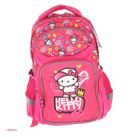 Bagaje si Accesorii - Ghiozdan Pigna Hello Kitty, din poliester, pentru scoala generala, 3 fermoare, roz, 40x28x20 cm