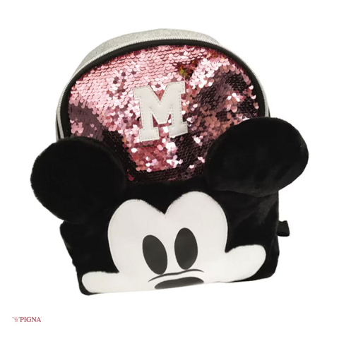 Bagaje si Accesorii - Ghiozdan Pigna Mini Mickey Mouse, pentru prescolari, paiete, roz