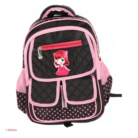 Bagaje si Accesorii - Ghiozdan Pigna, pentru prescolari, 4 compartimente roz, negru, 38x28x20 cm