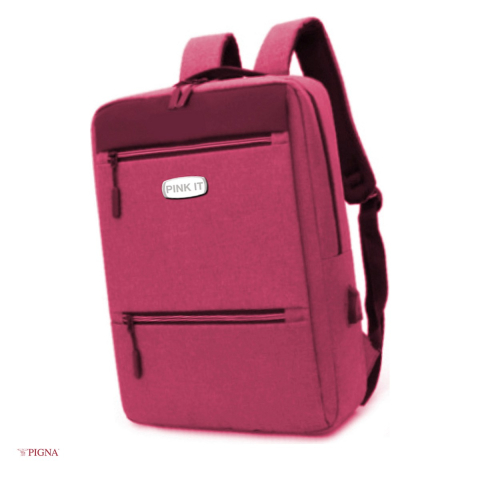 Bagaje si Accesorii - Ghiozdan Pigna Pink IT, din poliester, pentru laptop de 15.6 inch, USB 3 fermoare, roz, 44x28x11 cm