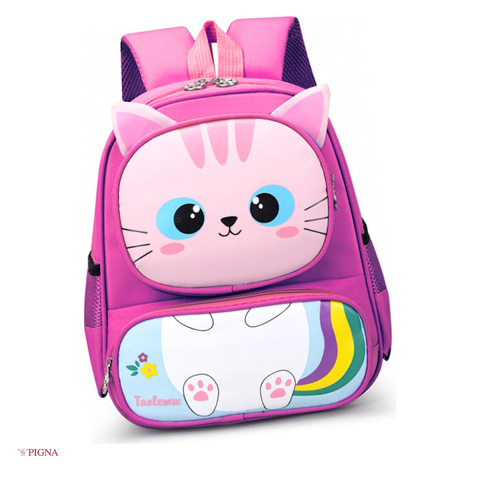 Bagaje si Accesorii - Ghiozdan Pigna Pisica, din poliester, pentru prescolari, sf mov 2 fermoare, roz, 31x25x11 cm