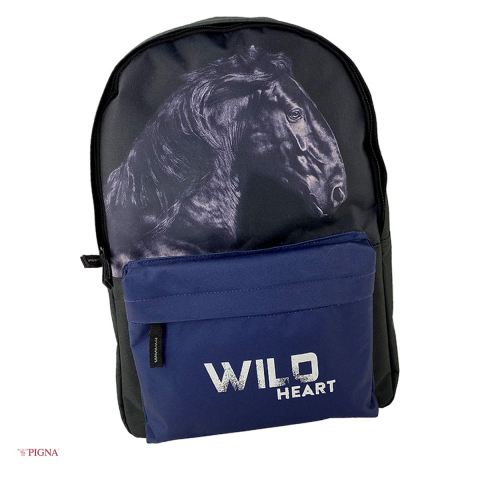 Bagaje si Accesorii - Ghiozdan Pigna SCS Teens Cai, pentru liceu, compartiment buzunar captuseala 2 fermoare, negru, 42 x 30 x 14 cm