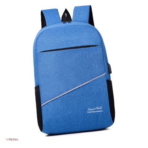 Bagaje si Accesorii - Ghiozdan Pigna Simply, din poliester, pentru gimnaziu sau liceu, USB 2 fermoare, albastru, 43x28x16 cm