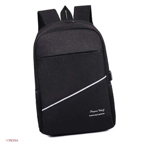 Bagaje si Accesorii - Ghiozdan Pigna Simply, pentru liceu, gimnaziu USB 2 fermoare, negru, 43x28x16 cm