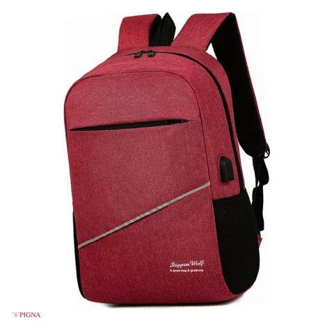 Bagaje si Accesorii - Ghiozdan Pigna Simply, pentru scoala generala, USB 2 fermoare, rosu, 43x28x16 cm