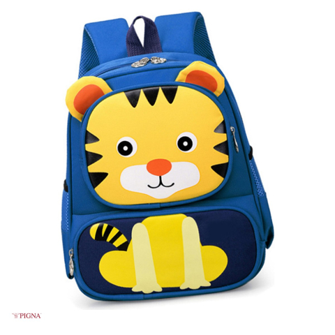 Bagaje si Accesorii - Ghiozdan Pigna Tigru, pentru prescolari, sf 3 fermoare, albastru, 31x25x11 cm
