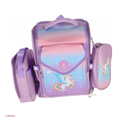 Bagaje si Accesorii - Ghiozdan Pigna Unicorn, pentru prescolari, +penar +lunch box, mov, 36x30x20 cm