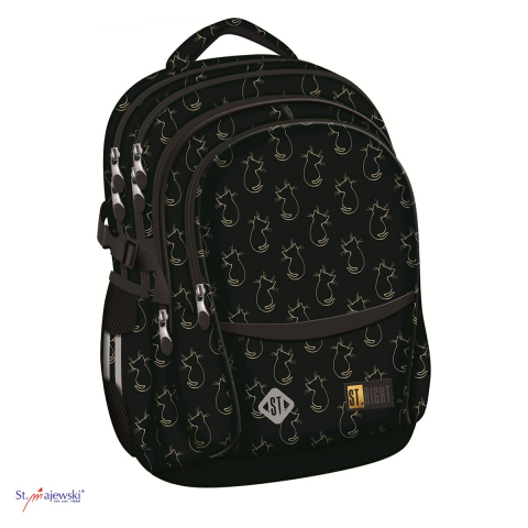 Gama de rucsacuri - Ghiozdan St.Majewski St.Right BP-01 Golden Cats pentru clasele V-VIII, 43x32x21 cm, 23 l, negru