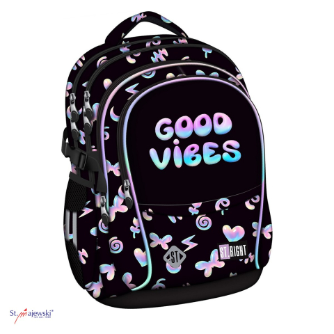 Gama de rucsacuri - Ghiozdan St.Majewski St.Right BP-01 Holo-Baloons pentru clasele V-VIII, 43x32x21 cm, 23 l, negru multicolor