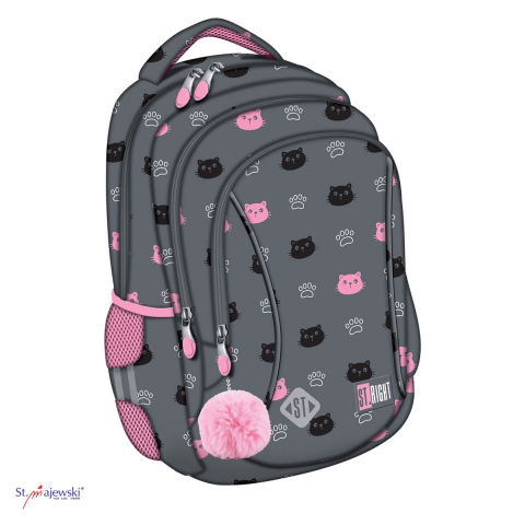 Bagaje si Accesorii - Ghiozdan St.Majewski St.Right BP-26 Kitty Paw pentru clasa 0, 39x27x17 cm, 20 l, gri-roz