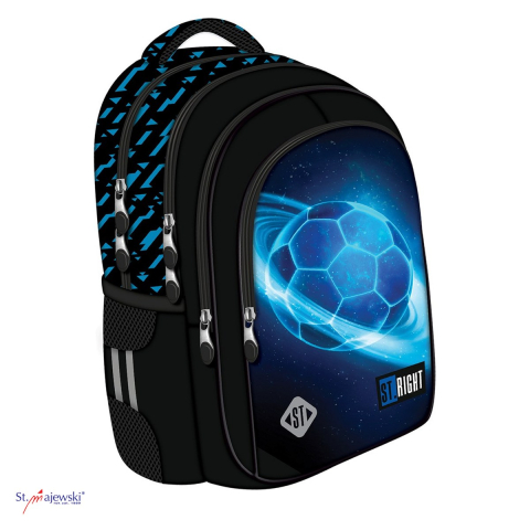 Gama de rucsacuri - Ghiozdan St.Majewski St.Right BP-58 Cosmic Soccer pentru clasele I-IV, 40x28x18 cm, 22 l, negru-albastru