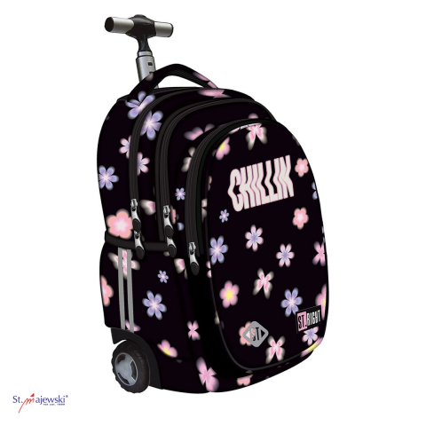 Gama de rucsacuri - Ghiozdan troller St.Majewski St.Right TB-01 Flower Mood, 44x32x25 cm, 26 l, negru multicolor